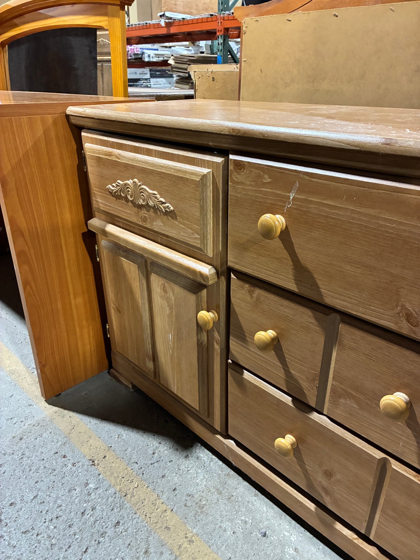 Wood Storage Cabinet with Drawers and Side Compartments