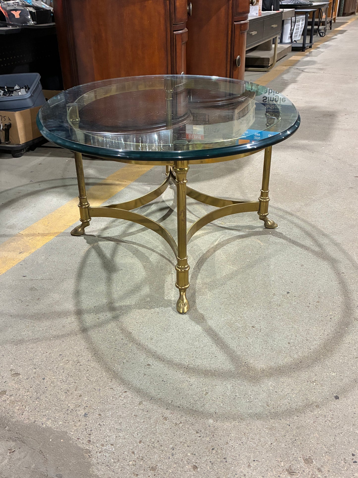 Round Glass Coffee Table with Brass-Finish Metal Base