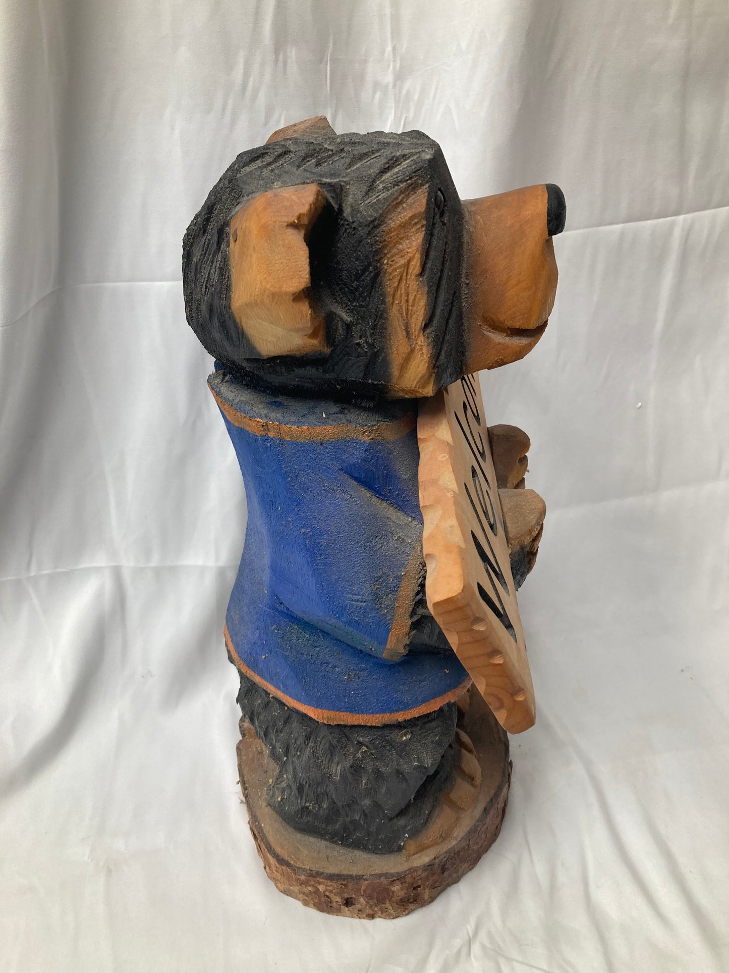 Hand-Carved Wooden Bear "Welcome" Sign