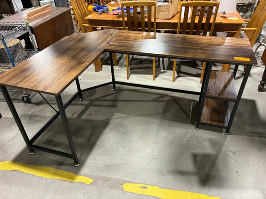 Rustic L-Shaped Corner Computer Desk with Storage Shelves