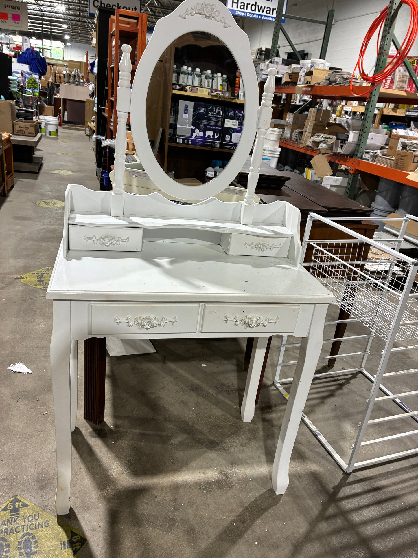 White Vanity Table with Adjustable Mirror