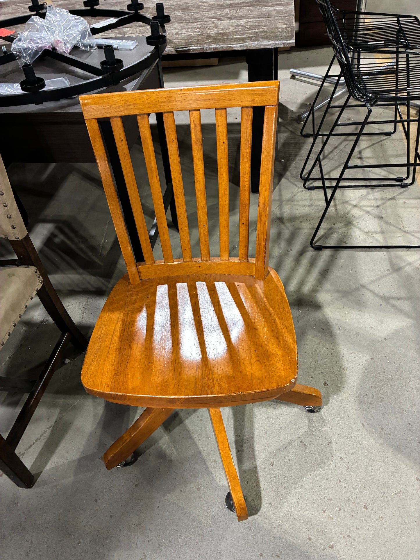 Wooden Rolling Desk Chair