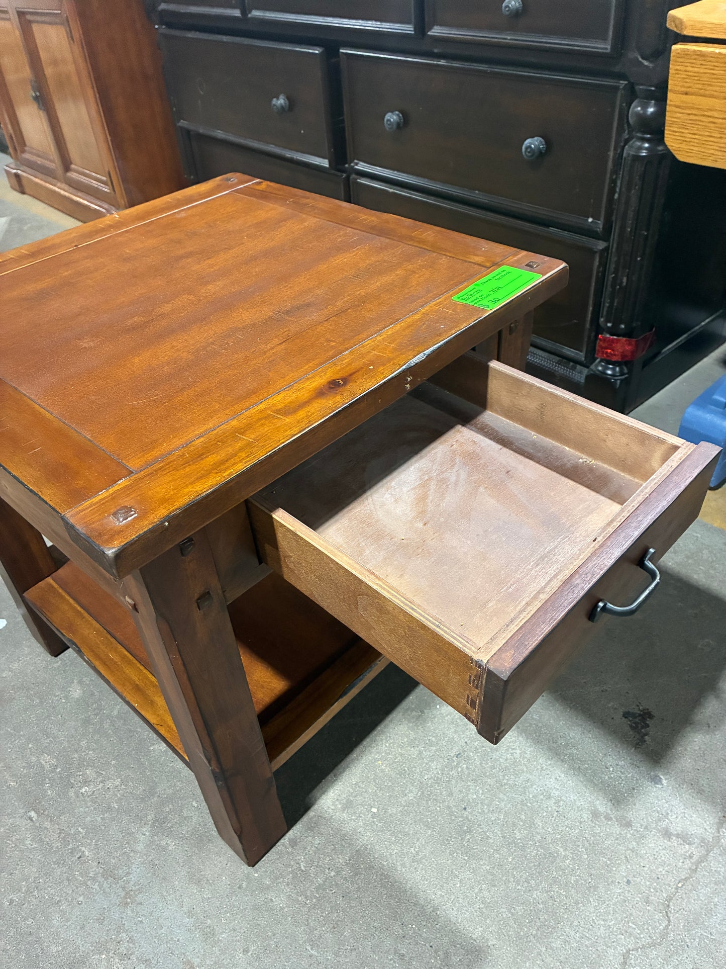Rustic Wood End Table with Drawer