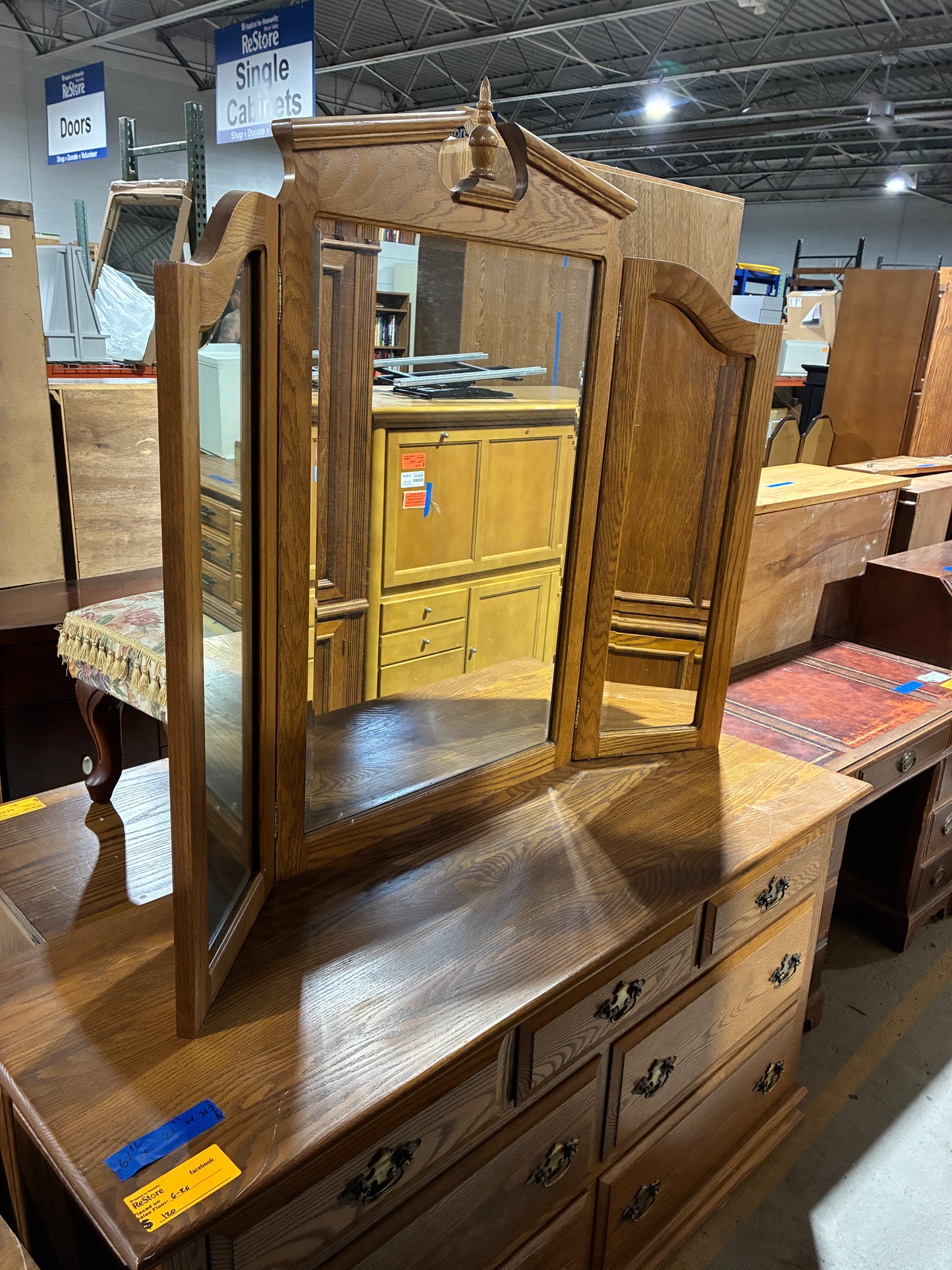 Oak Dresser with Tri-Fold Mirror