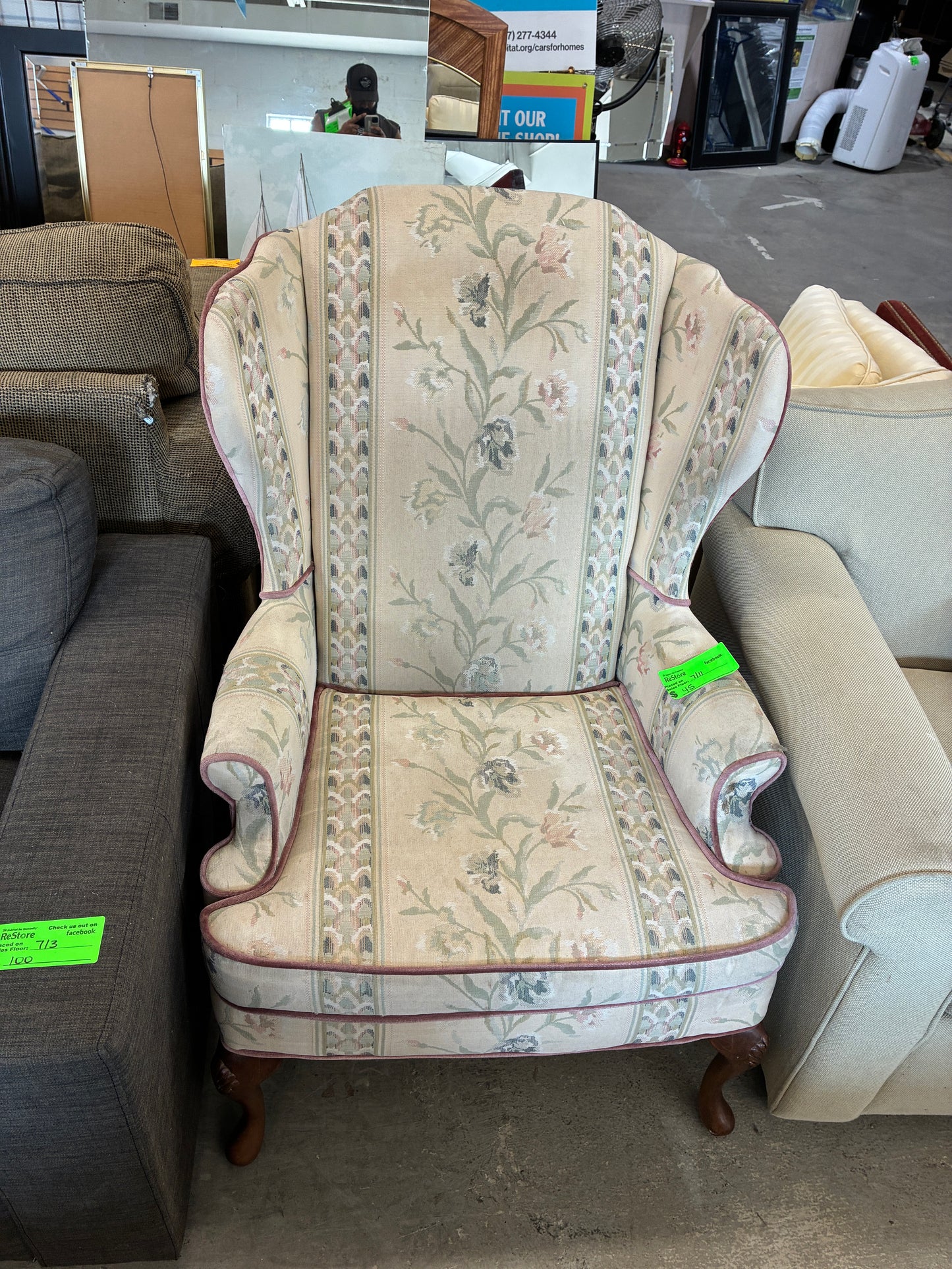 Traditional Floral Wingback Accent Chair