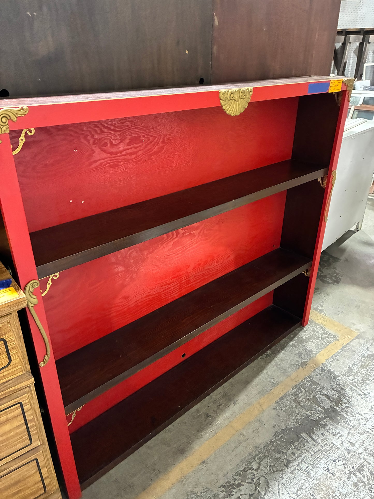 Red & Espresso Decorative Bookcase