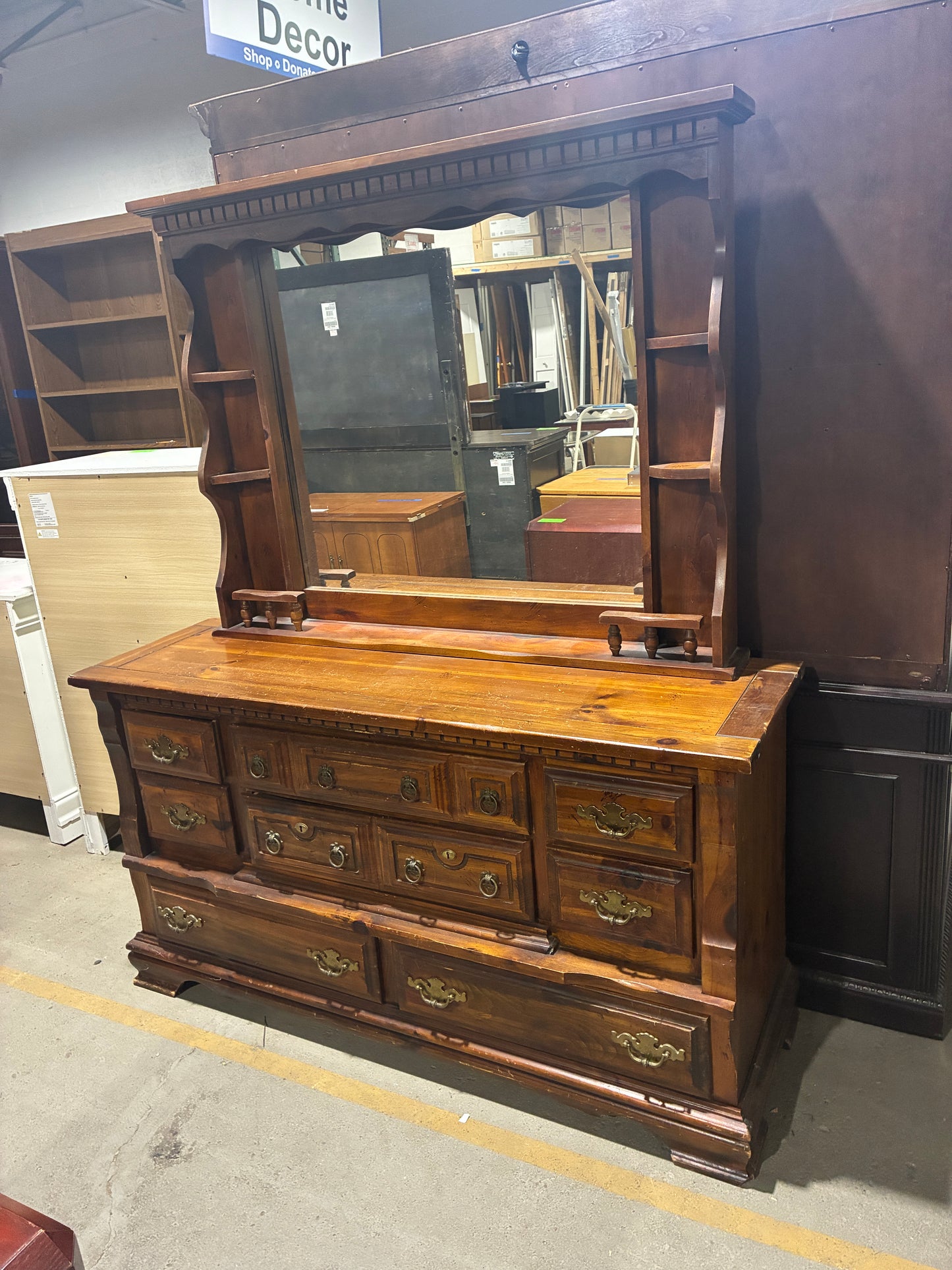 Rustic Pine Dresser with Mirror