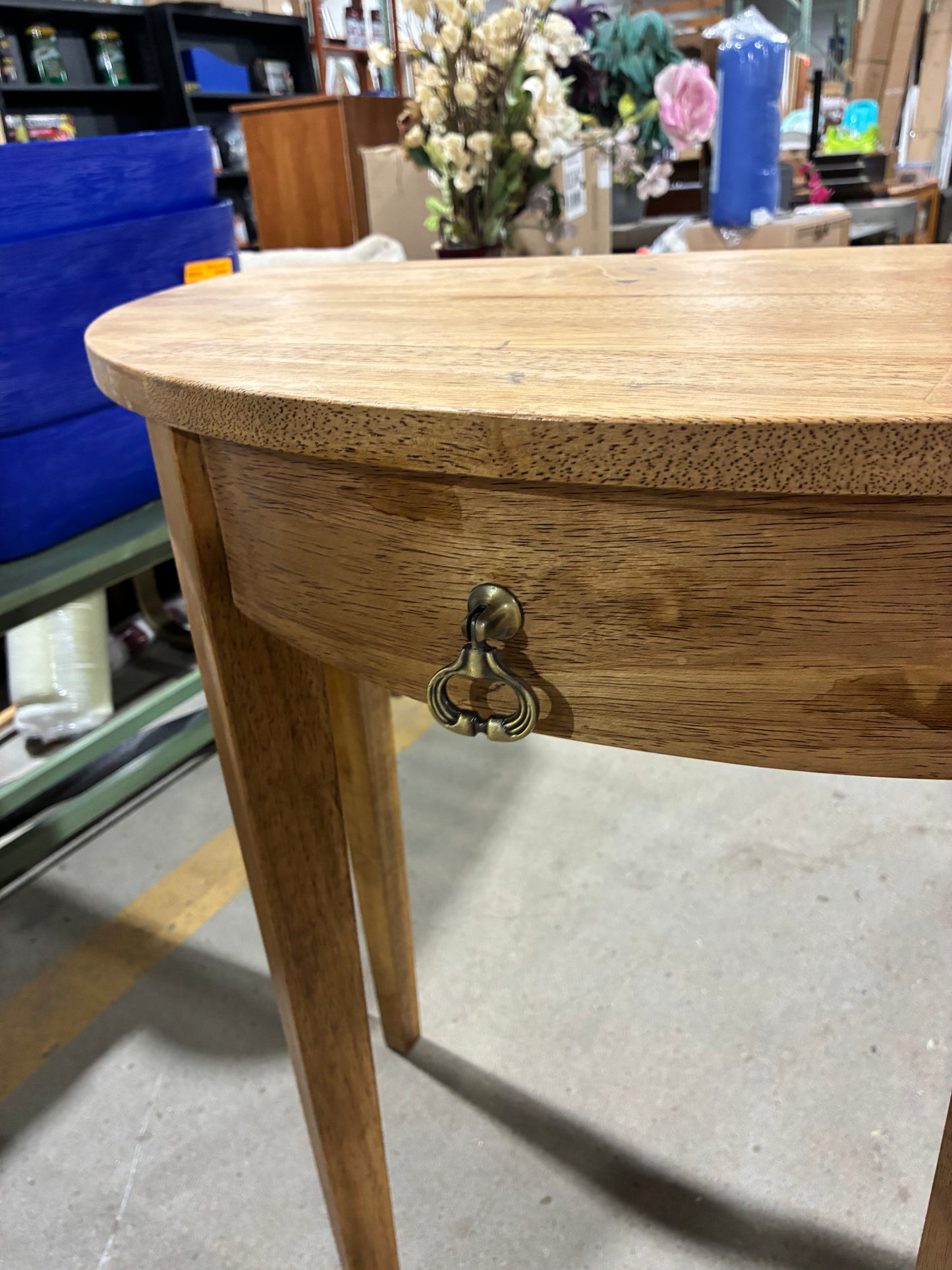 Light Oak Half-Moon Accent Table with Drawer