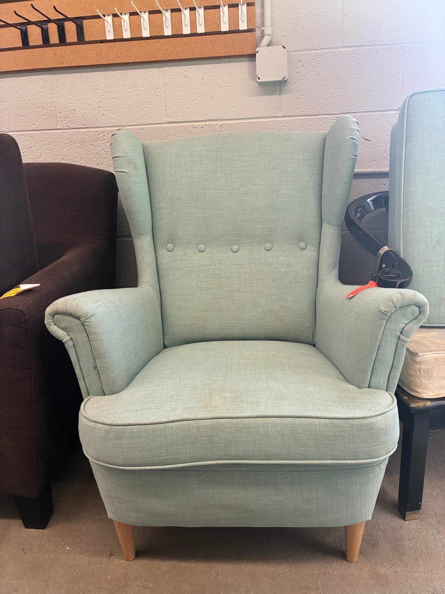 Light Blue Wingback Chair and Ottoman Set