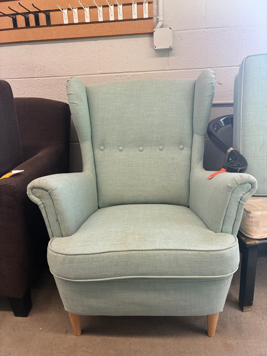 Light Blue Wingback Chair and Ottoman Set