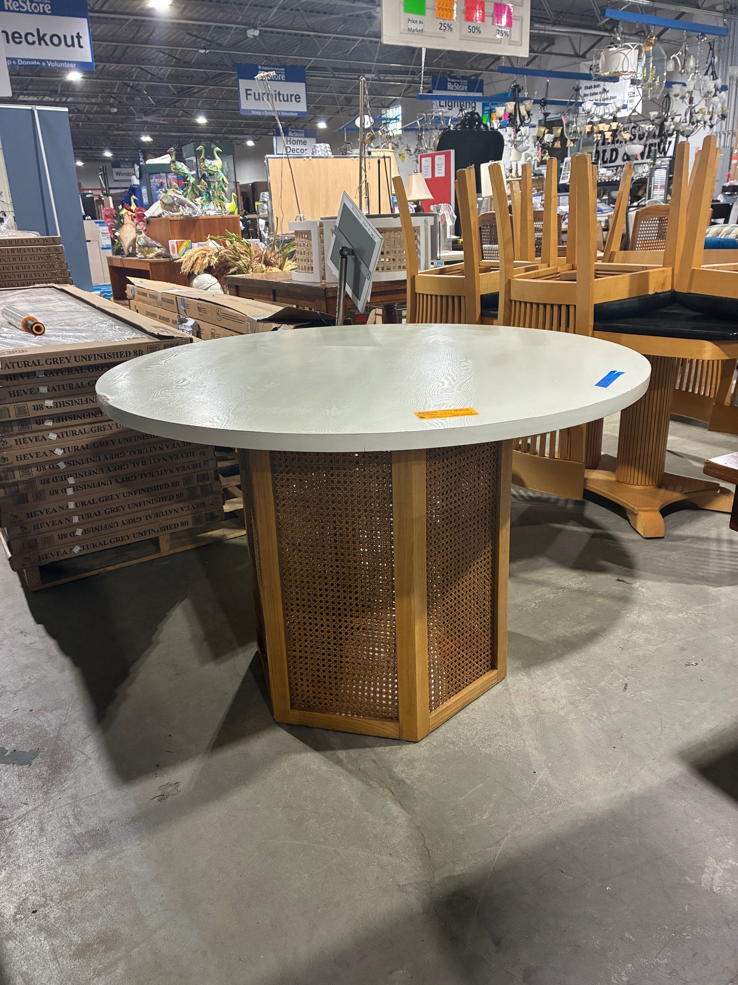 Round Dining Table with Cane Pedestal Base