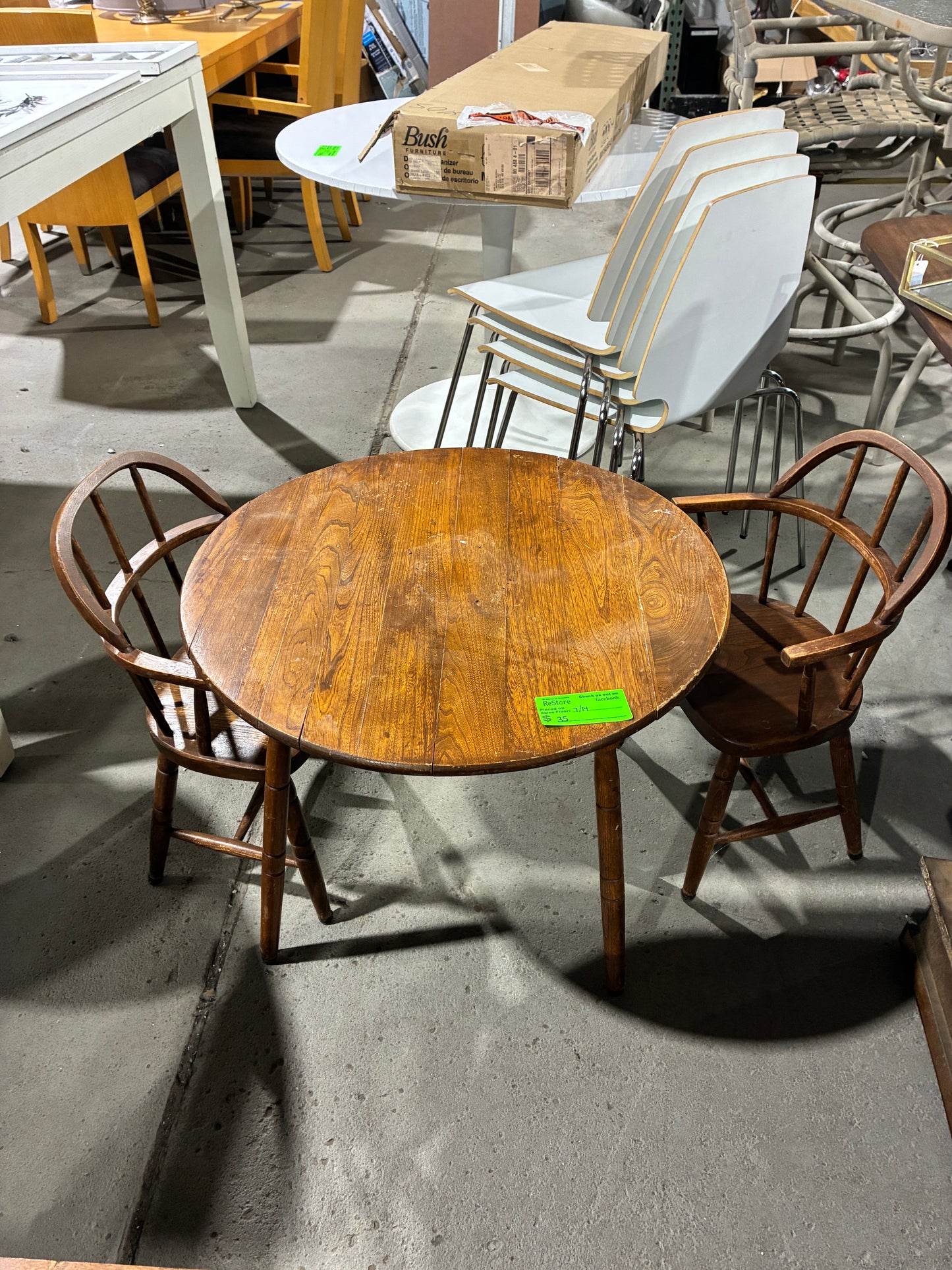Vintage Round Dining Table with Windsor Chairs