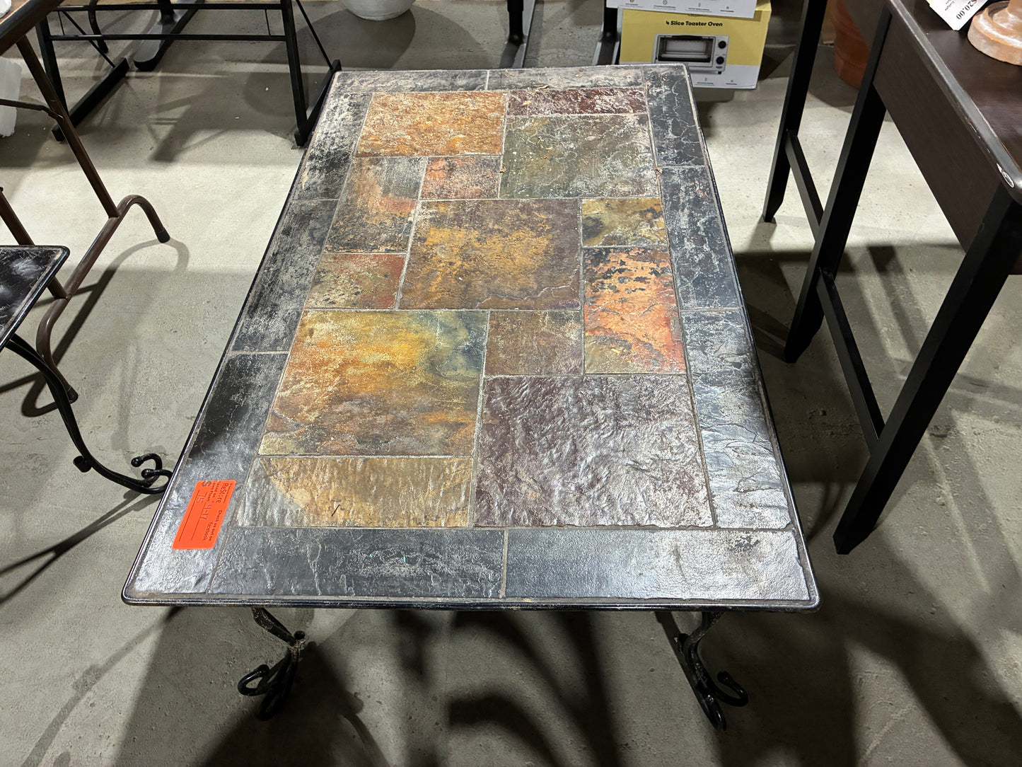 Slate Tile Top Coffee Table with Wrought Iron Base