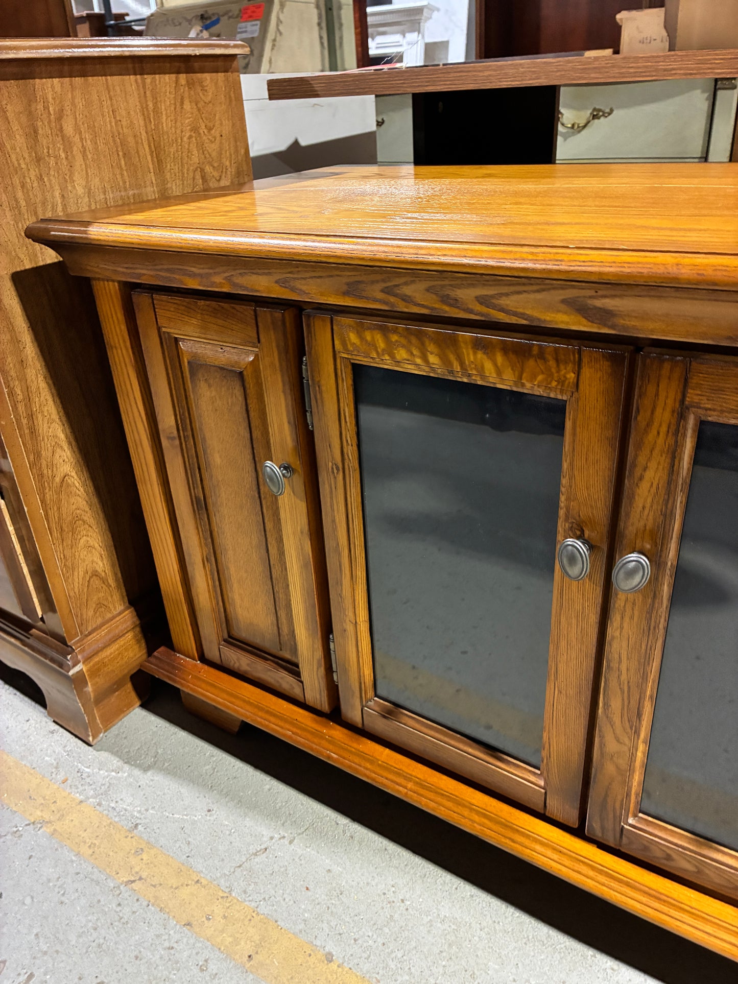 New Classic Wood Media Cabinet with Sliding Doors