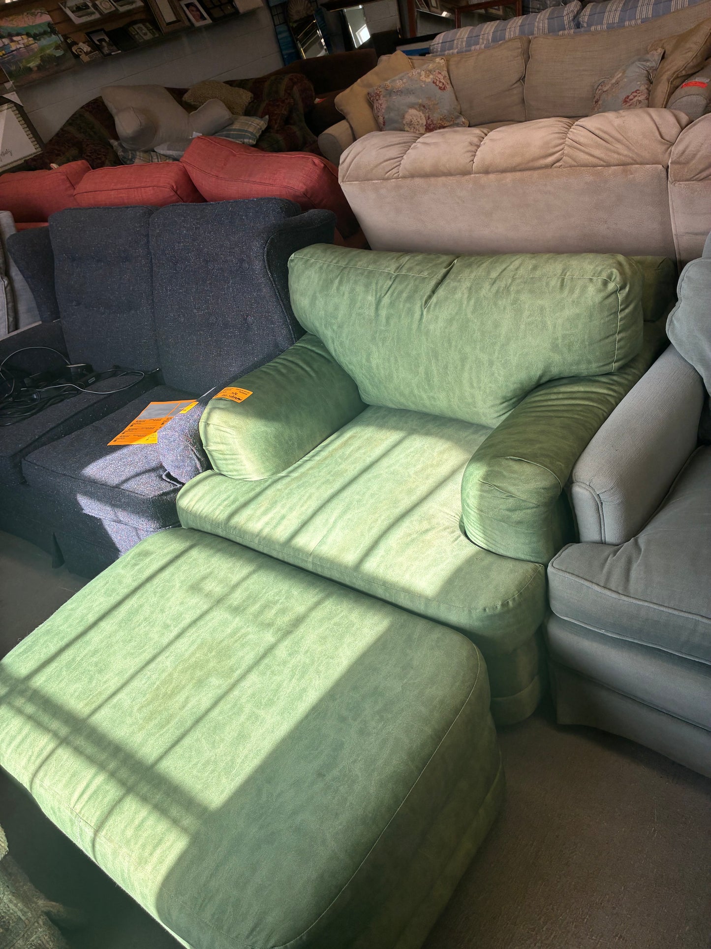 Green Oversized Chair and Ottoman Set