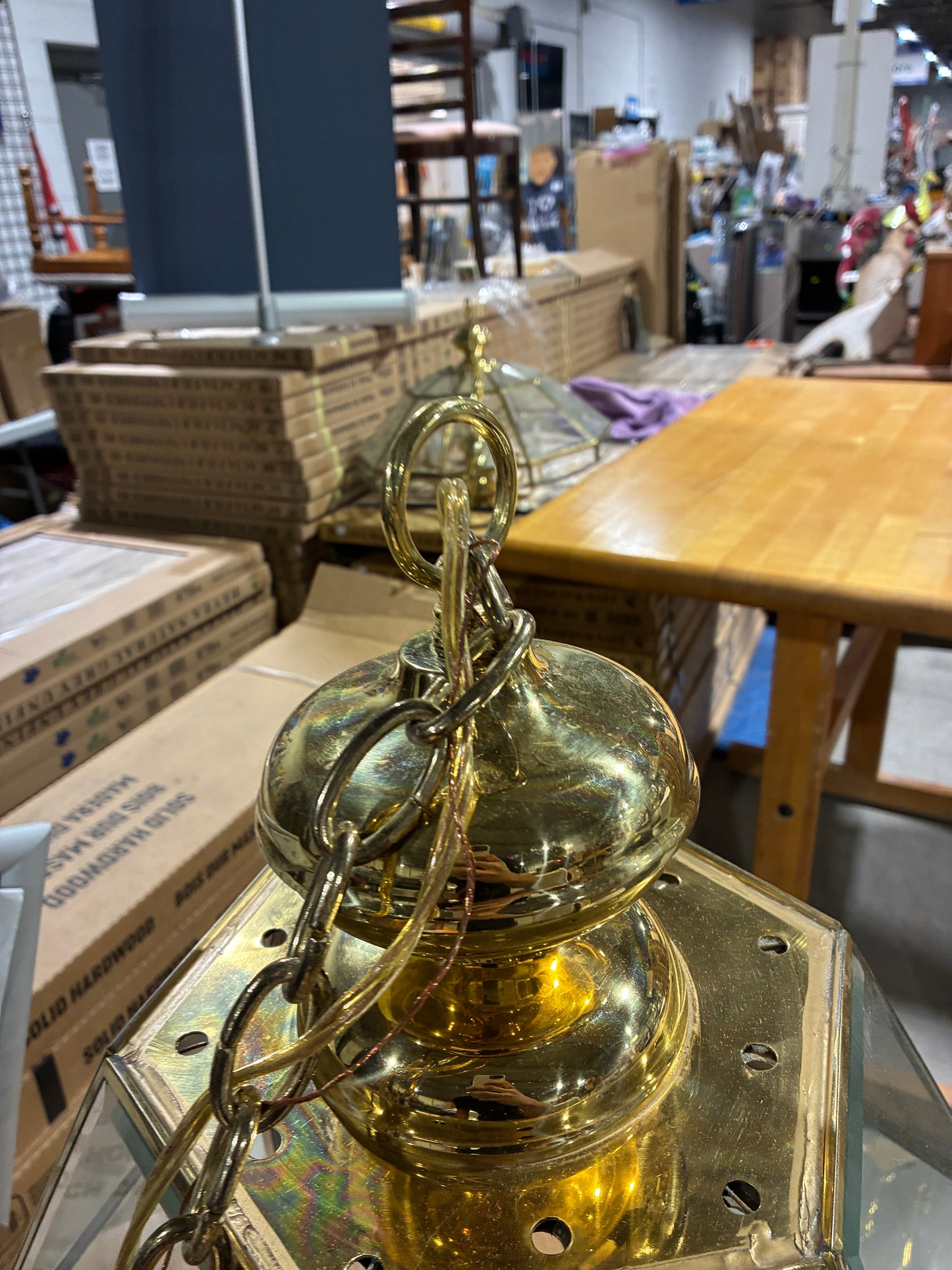Brass and Glass 8-Light Lantern Chandelier