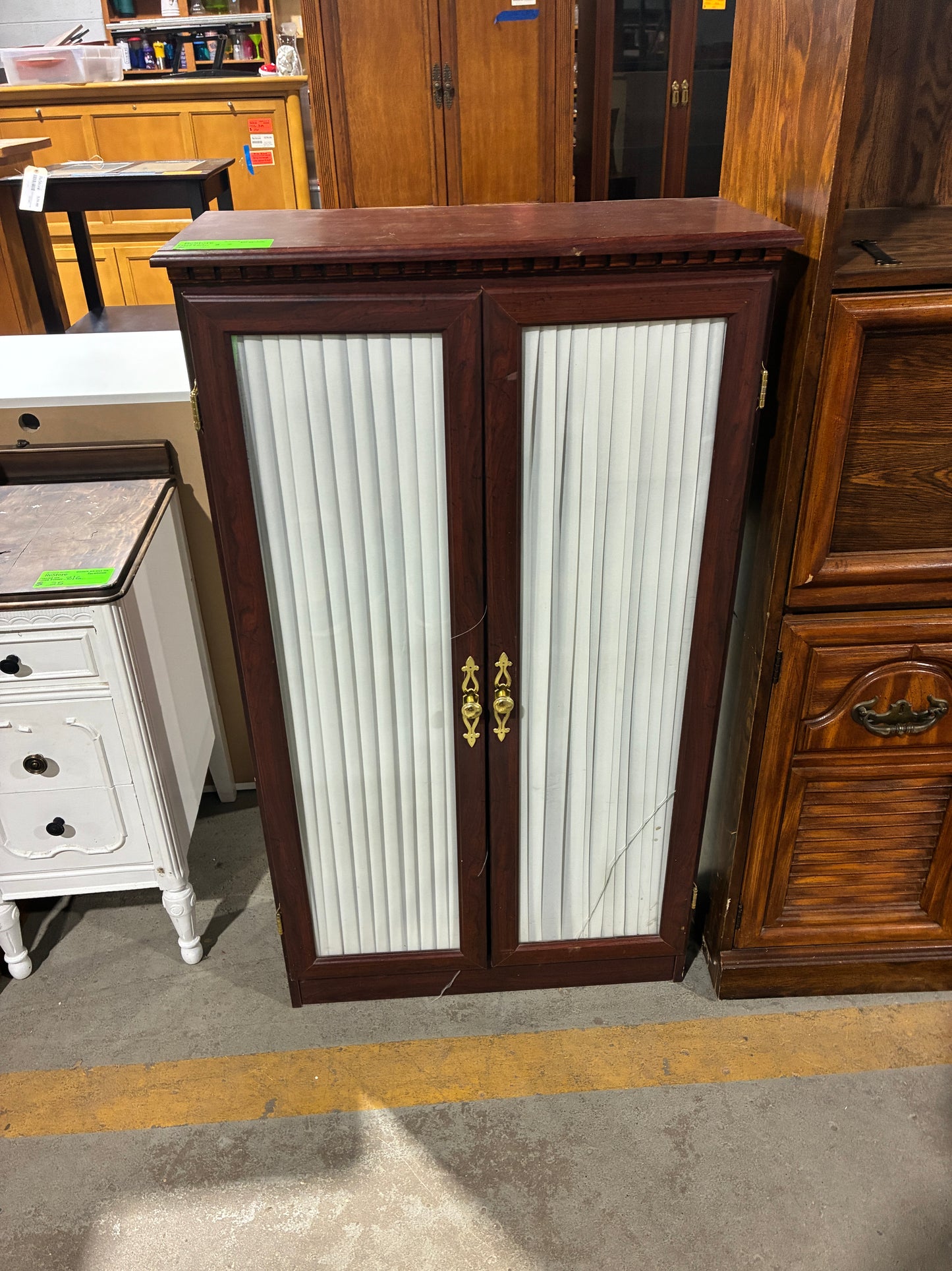 Traditional Wood Storage Cabinet with Fabric Panel Doors