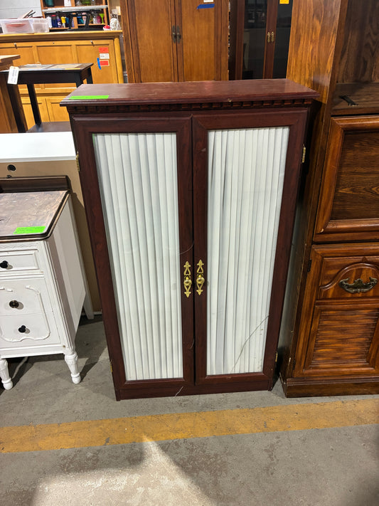 Traditional Wood Storage Cabinet with Fabric Panel Doors