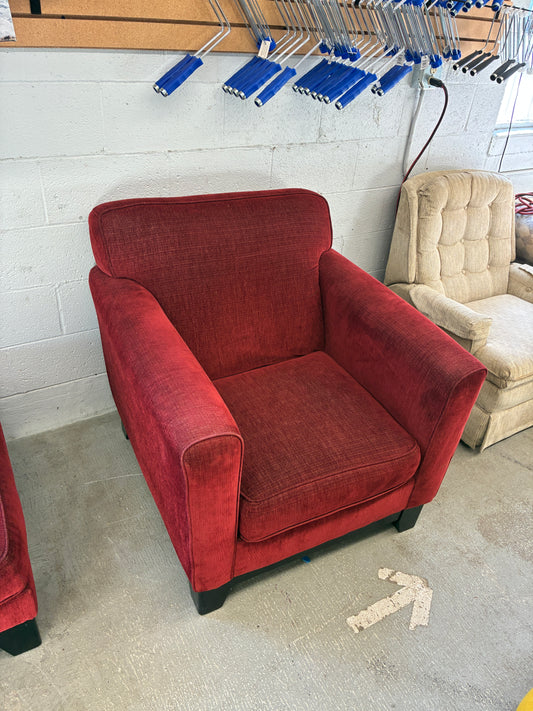 Arhaus Red Accent Chair with Ottoman