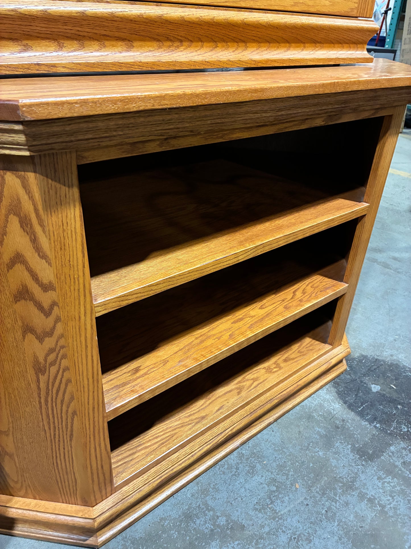 Oak Lighted Display Cabinet with Base (Two-Piece Set)