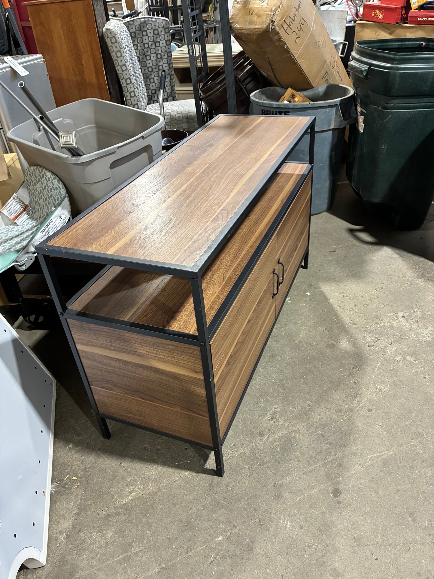 Modern Walnut & Black Media Console Cabinet
