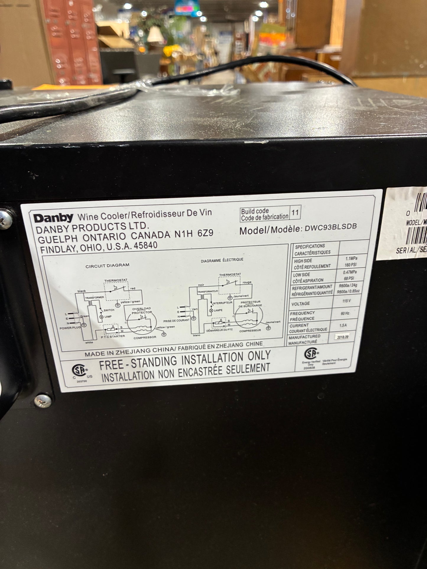 Danby Stainless Steel Wine Cooler (Model DWC93BLSDB)
