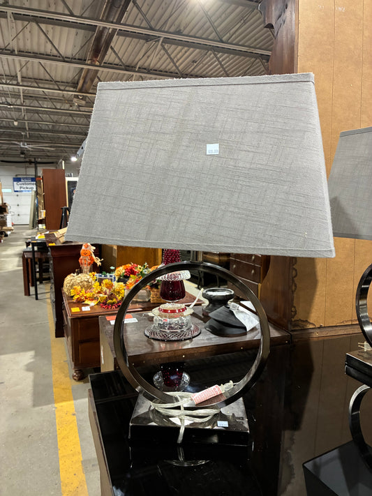 Modern Black Ring Table Lamp with Gray Shade