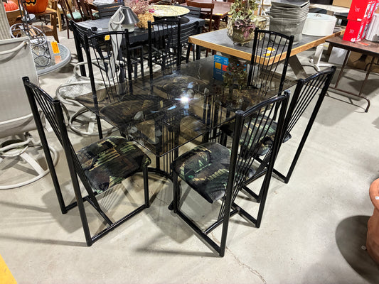 Modern Glass Top Dining Set with 6 Chairs