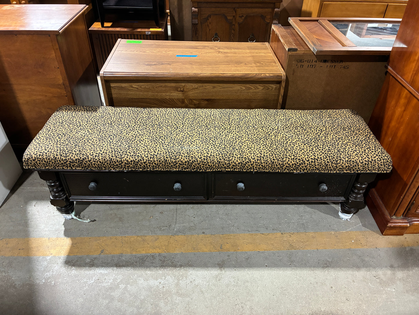 Leopard Print Upholstered Storage Bench