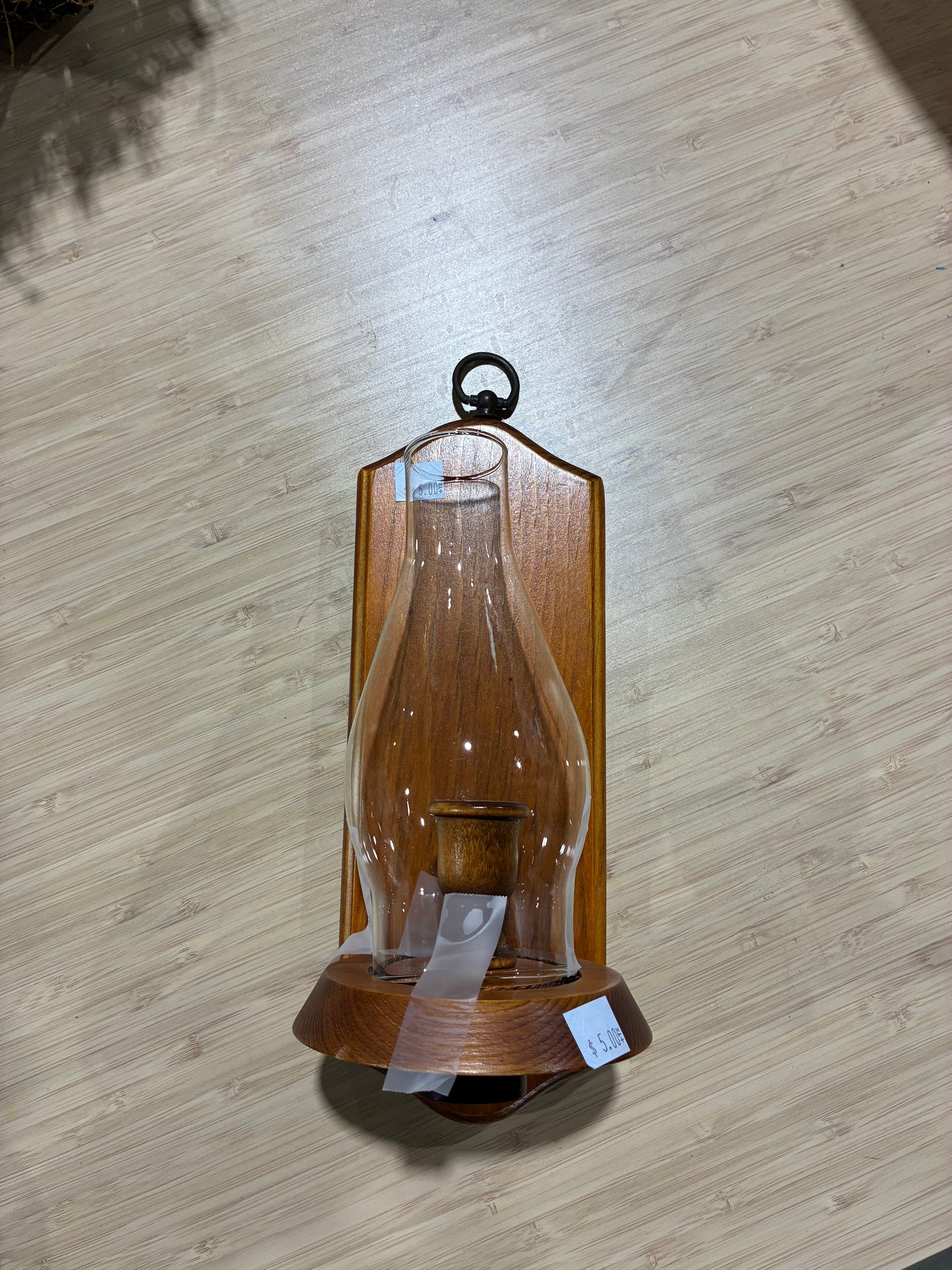 Rustic Wood & Glass Wall Candle Sconce