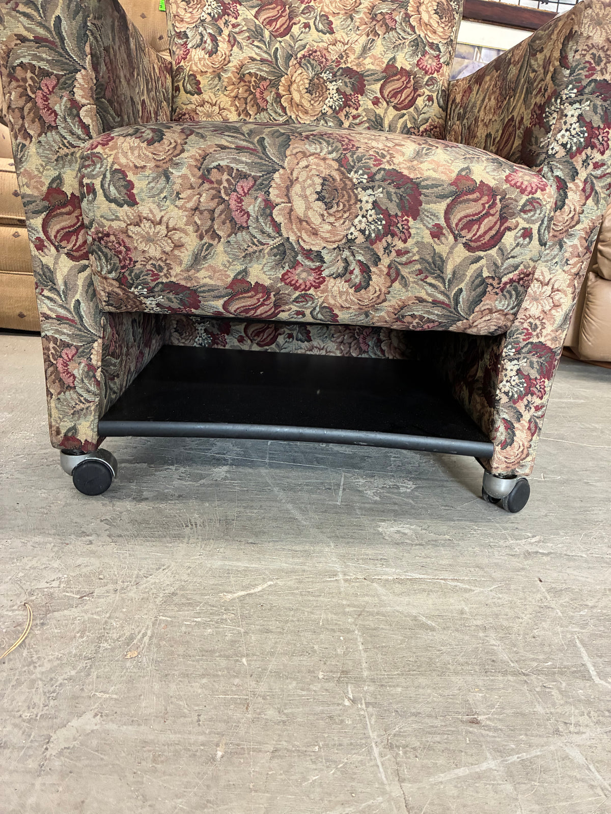 Floral Upholstered Mobility Chair with Tray and Cup Holder