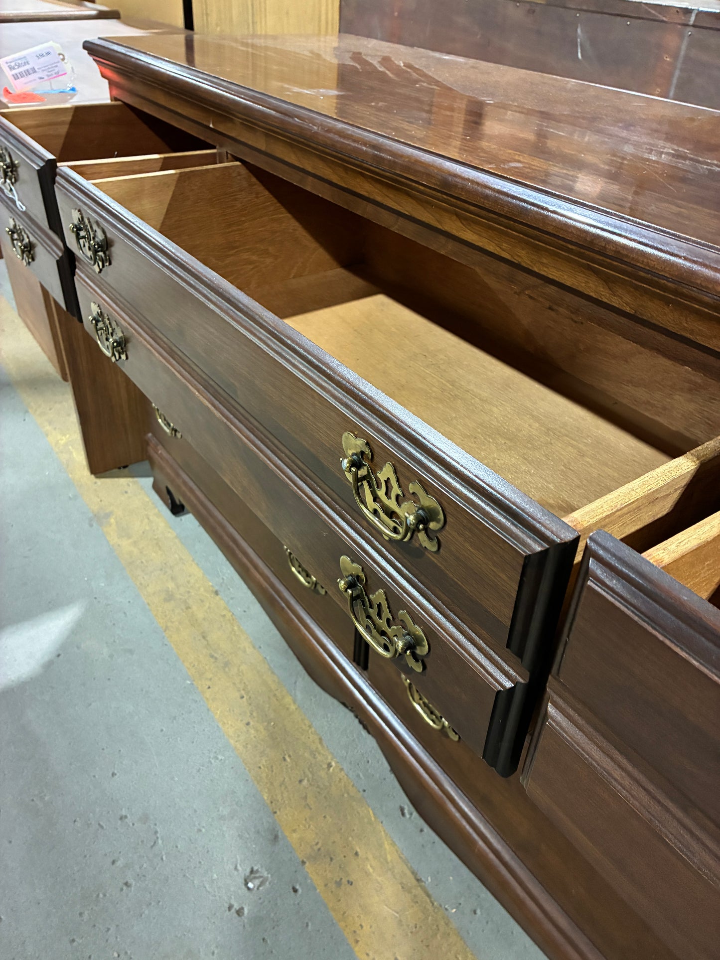 Wood 8-Drawer Dresser with Brass Hardware