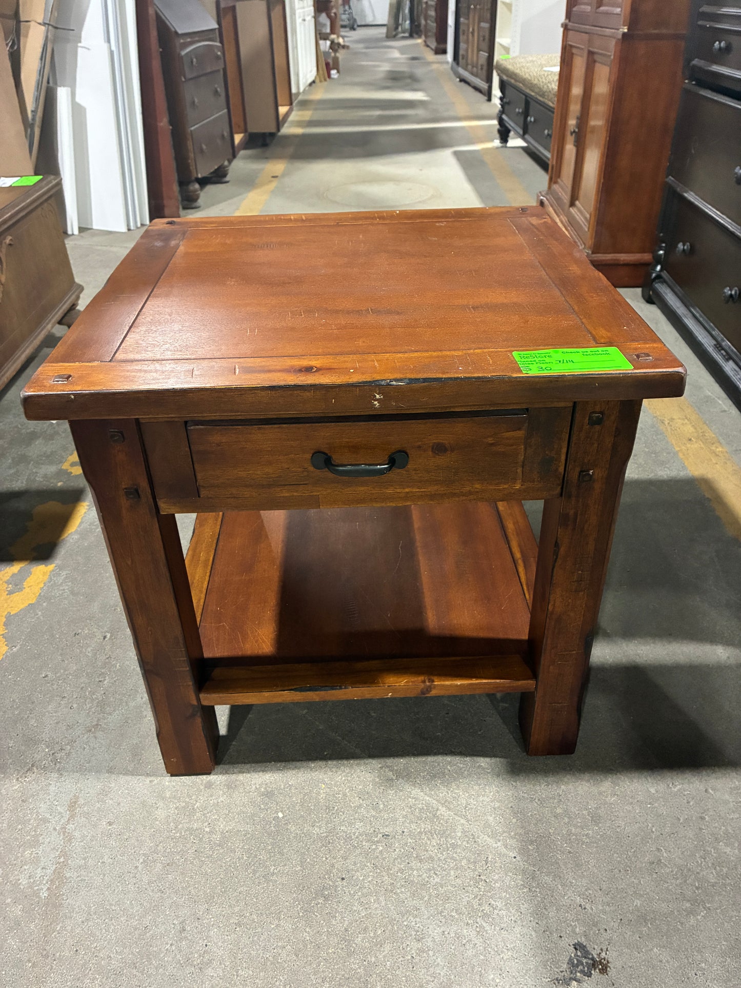 Rustic Wood End Table with Drawer