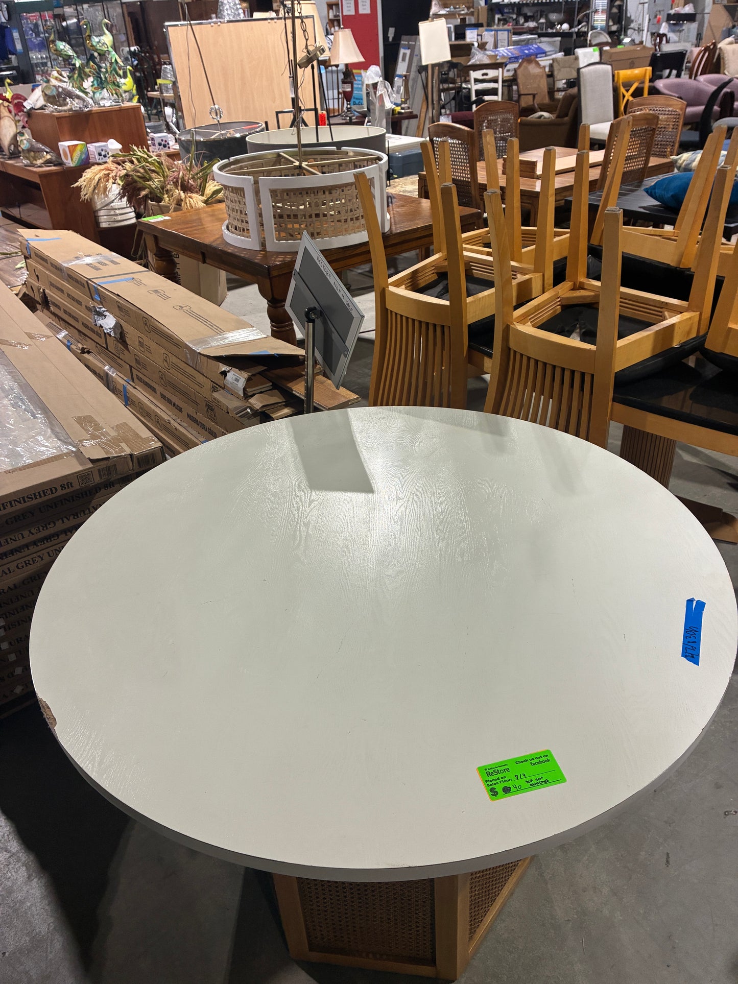 Round Dining Table with Cane Pedestal Base