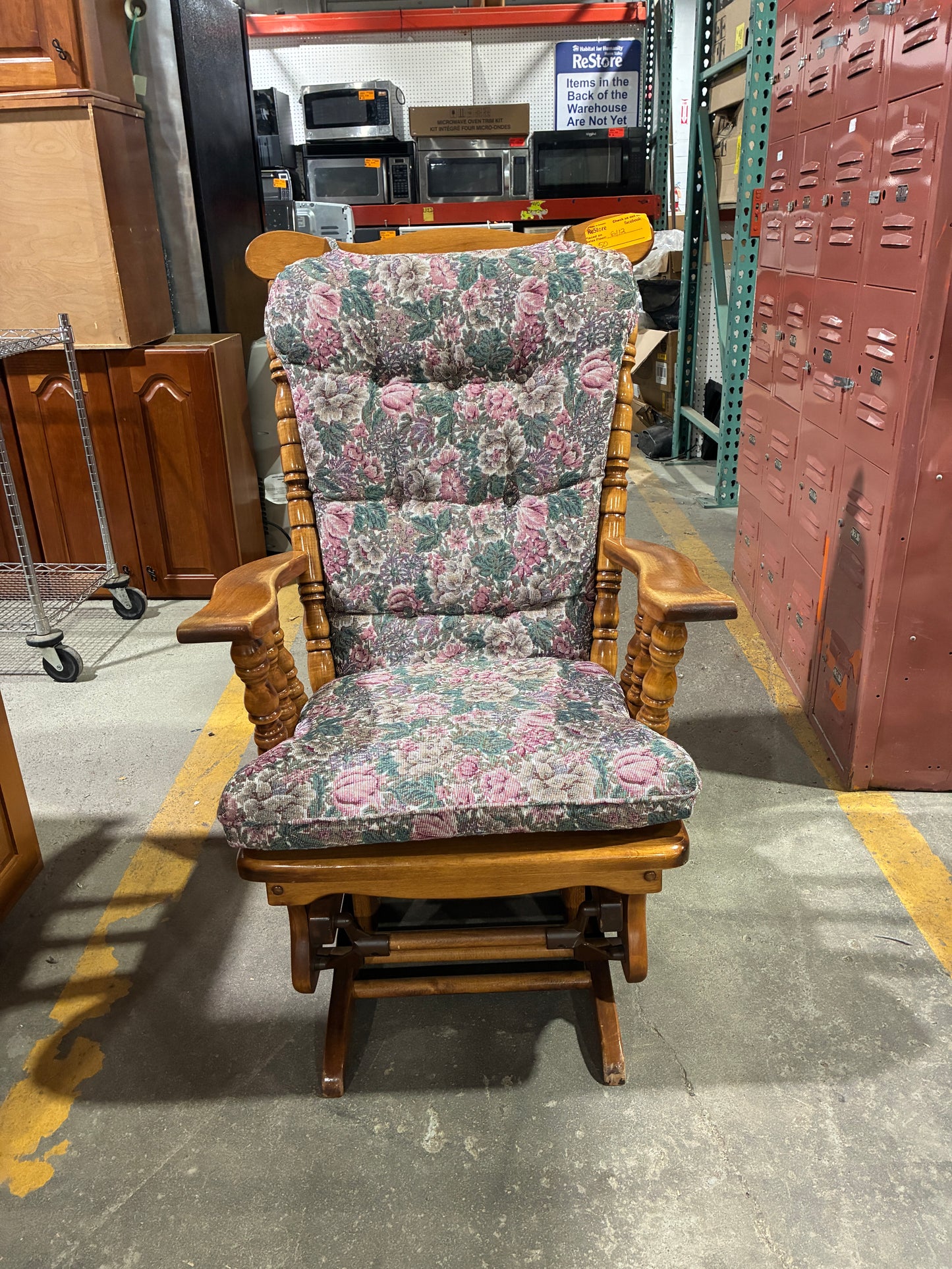 Floral Upholstered Wooden Glider Rocking Chair