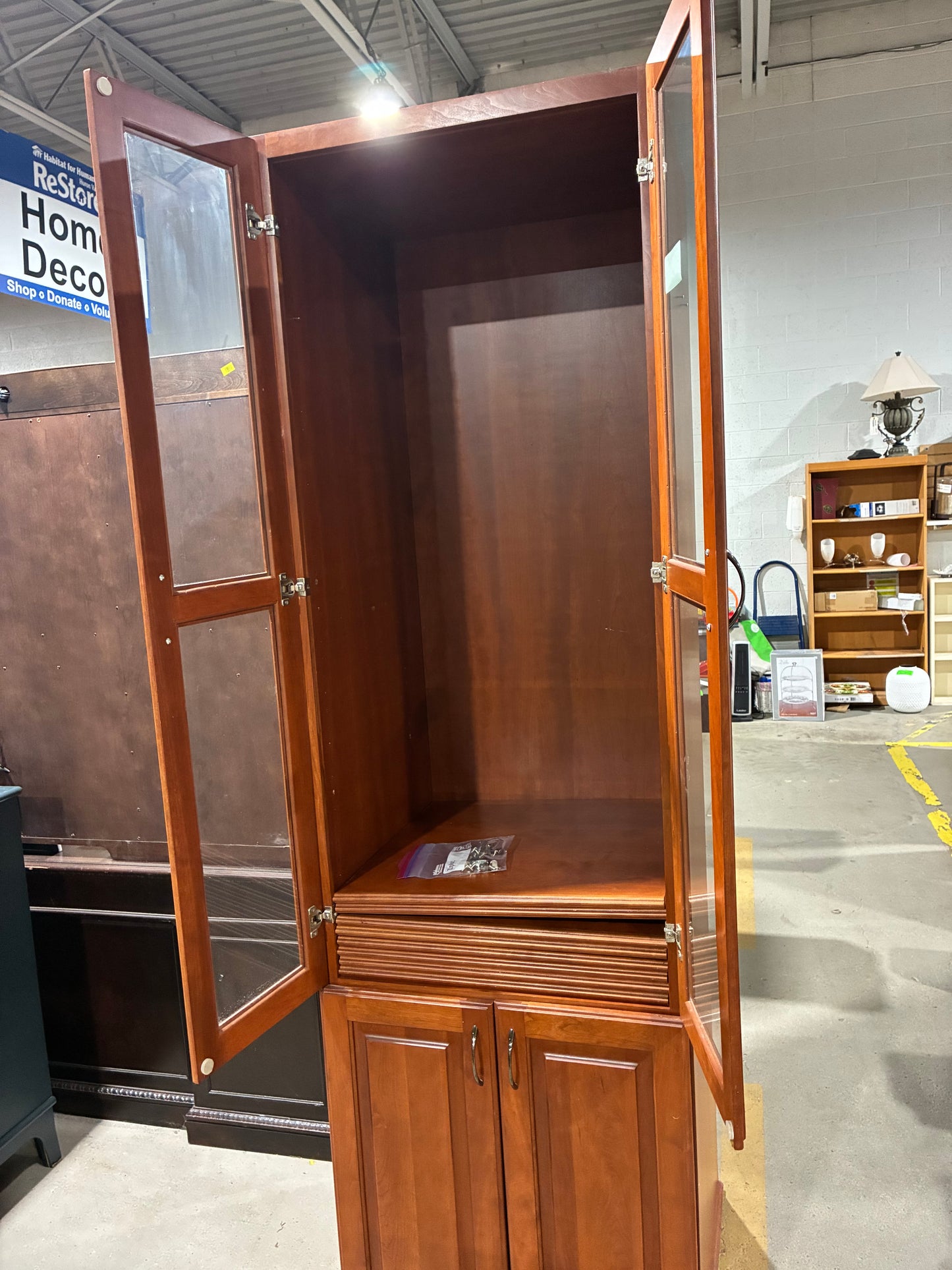 Tall Wood Media & Storage Cabinet with Glass Doors