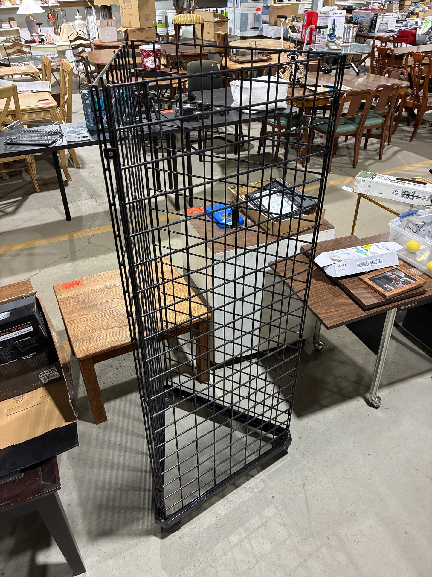 Black Metal Store Display on Wheels