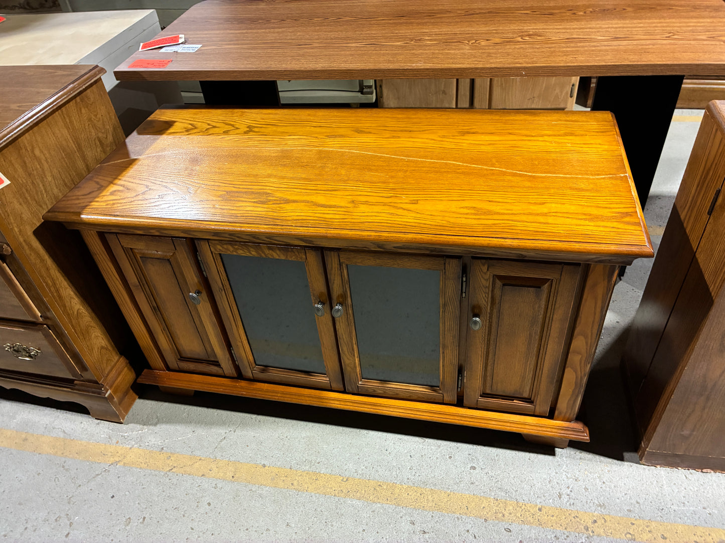New Classic Wood Media Cabinet with Sliding Doors