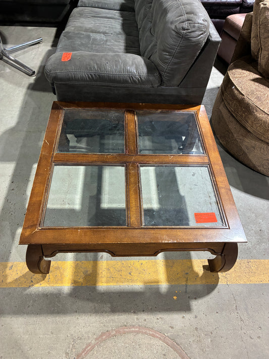 Wood Coffee Table with Glass Panel Top