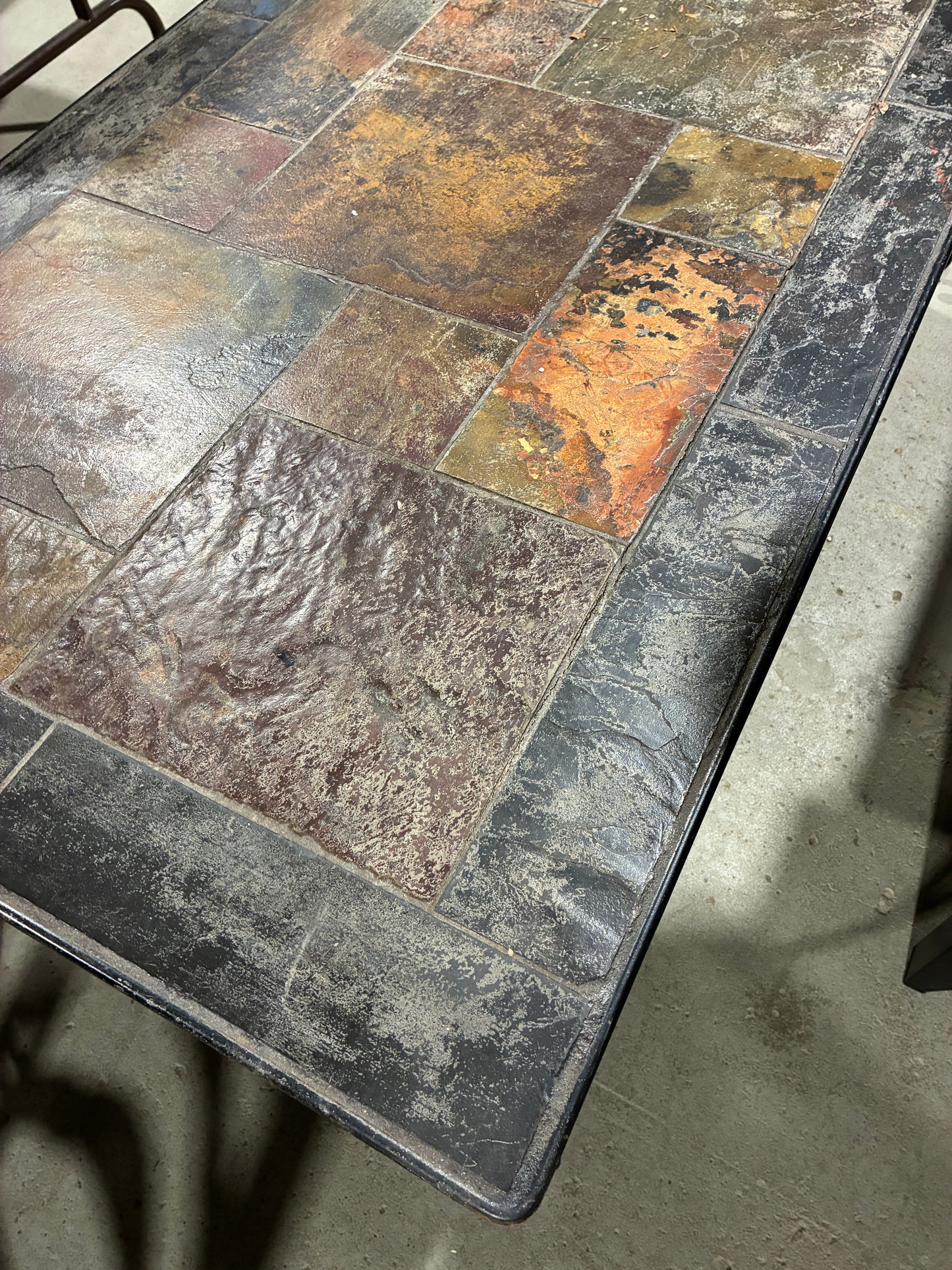 Slate Tile Top Coffee Table with Wrought Iron Base