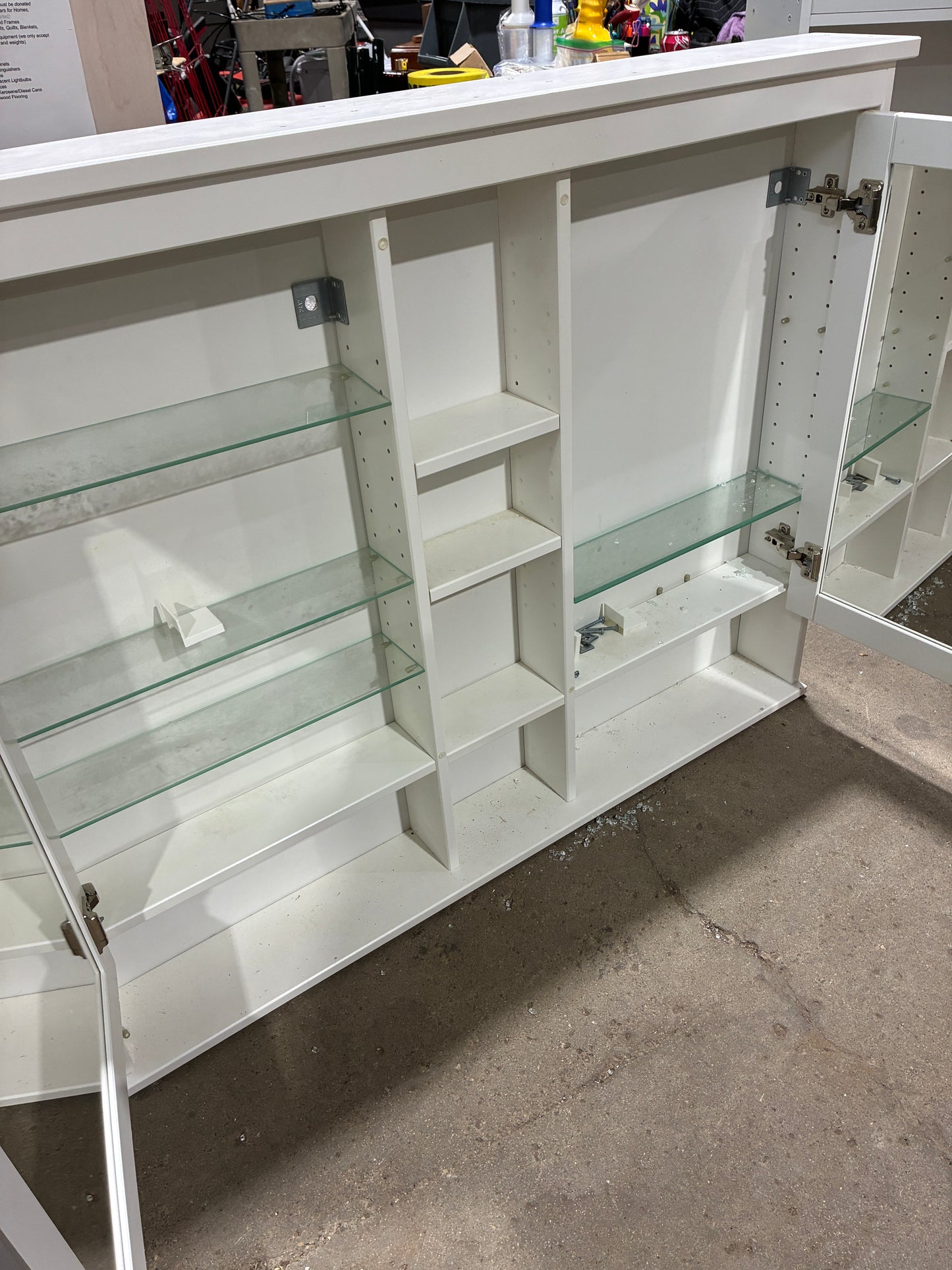 White Mirrored Wall Cabinet with Glass Shelving