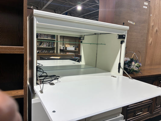 White Flip-Down Storage Cabinet with Glass Shelf