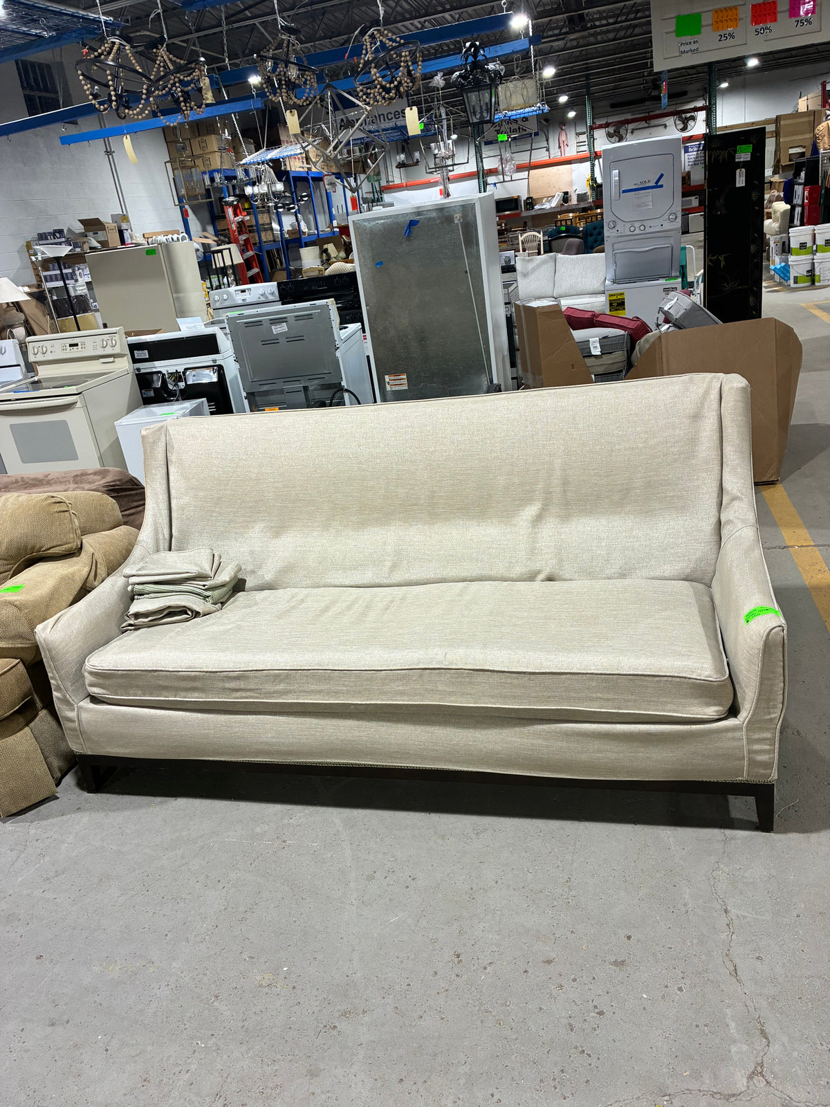 Cream Upholstered Sofa with Single Bench Cushion