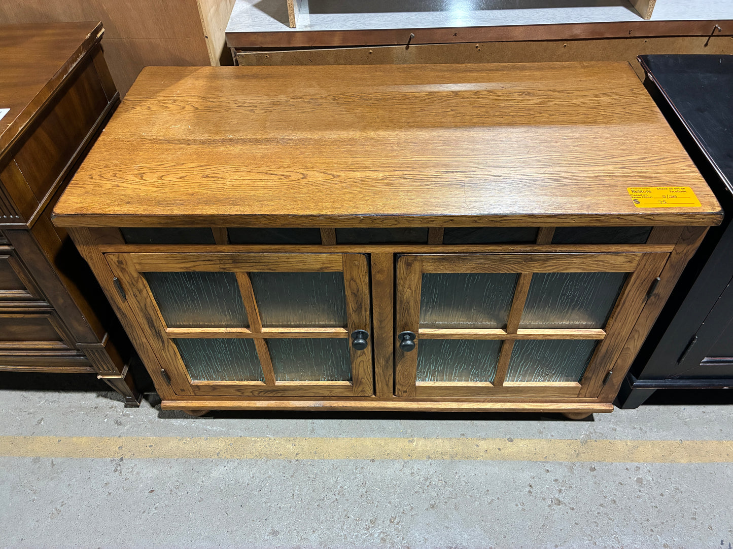 Oak Cabinet with Textured Glass Doors