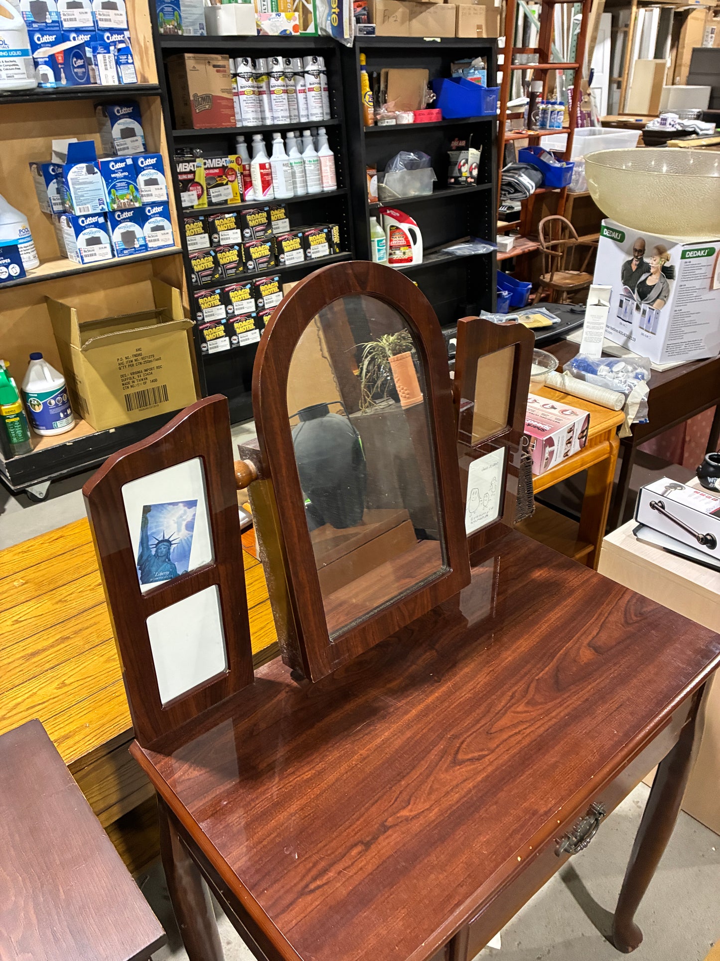 Cherry Finish Vanity Table with Swivel Mirror