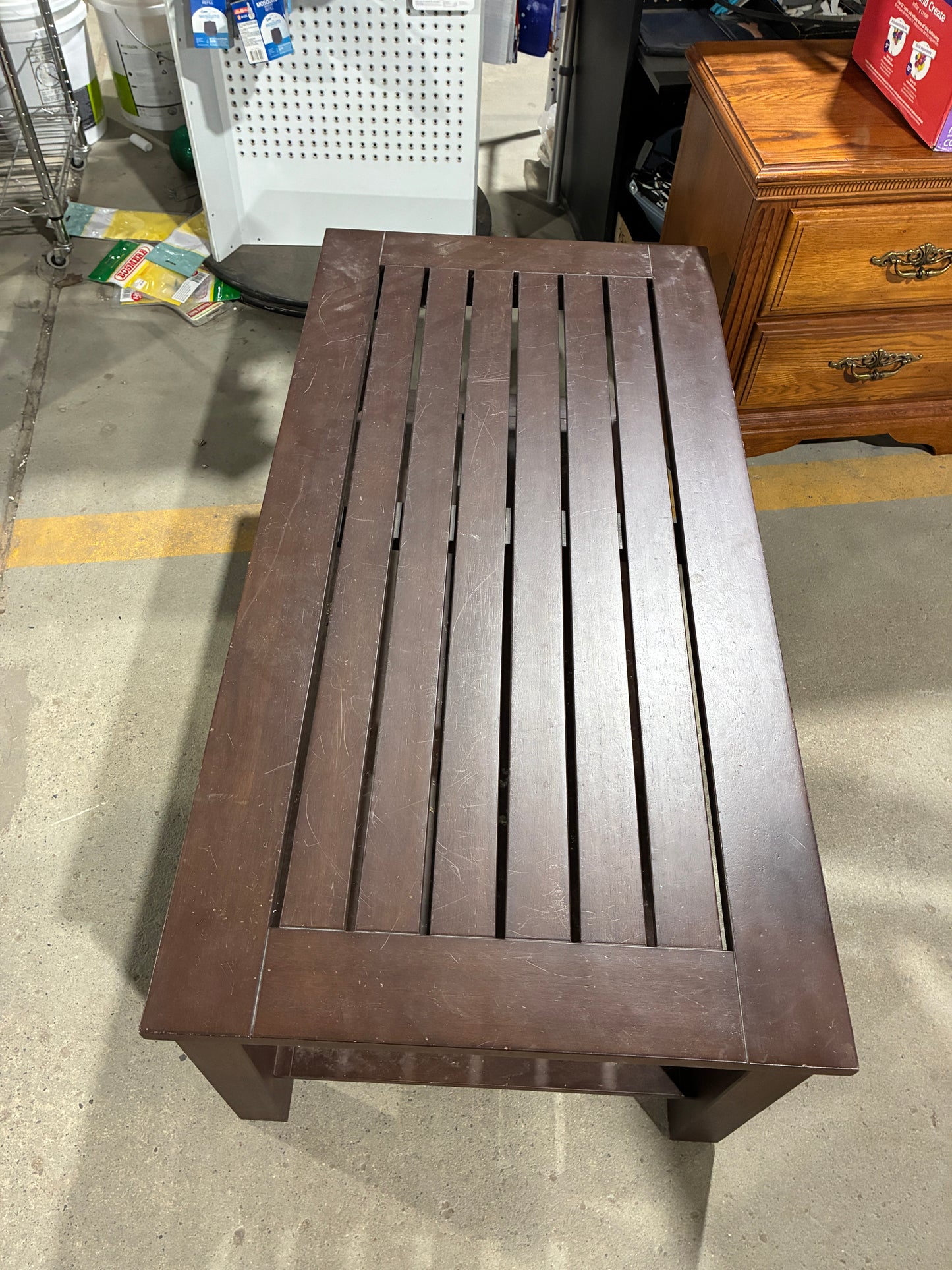 Dark Espresso Slatted Coffee Table with Lower Shelf