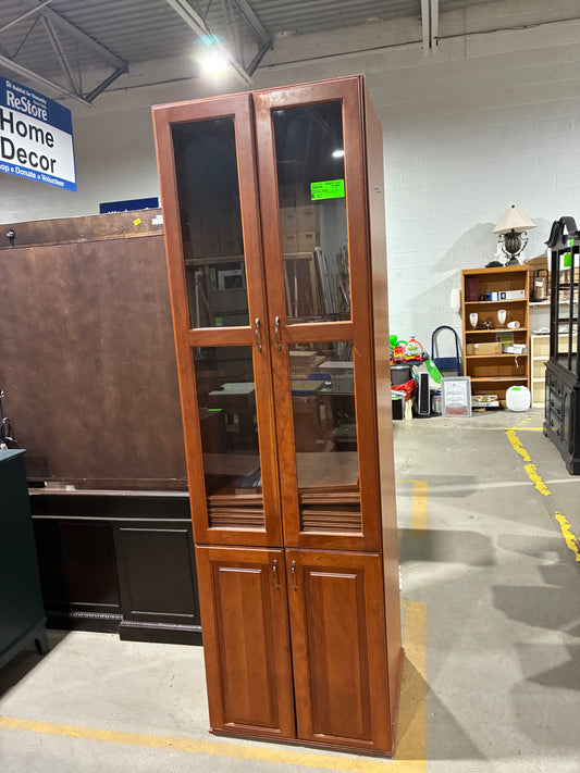 Tall Wood Media & Storage Cabinet with Glass Doors