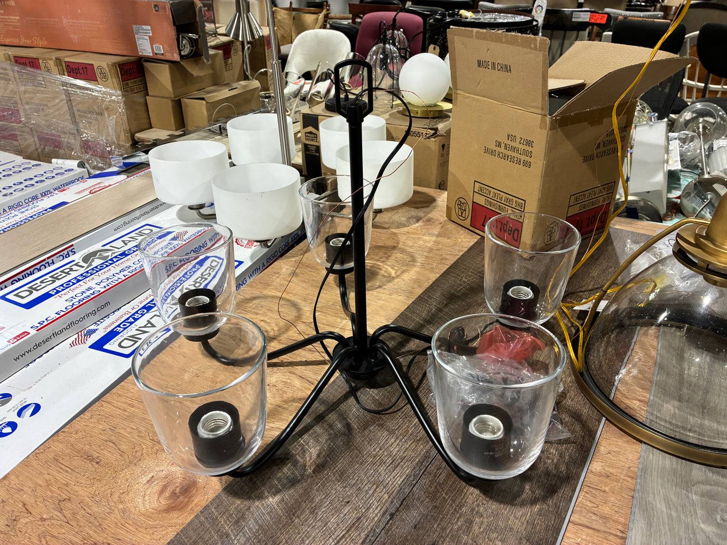 5-Light Black Metal Chandelier with Glass Shades