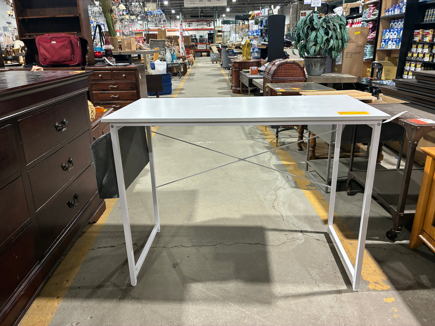 Modern White Writing Desk with Side Storage Pocket