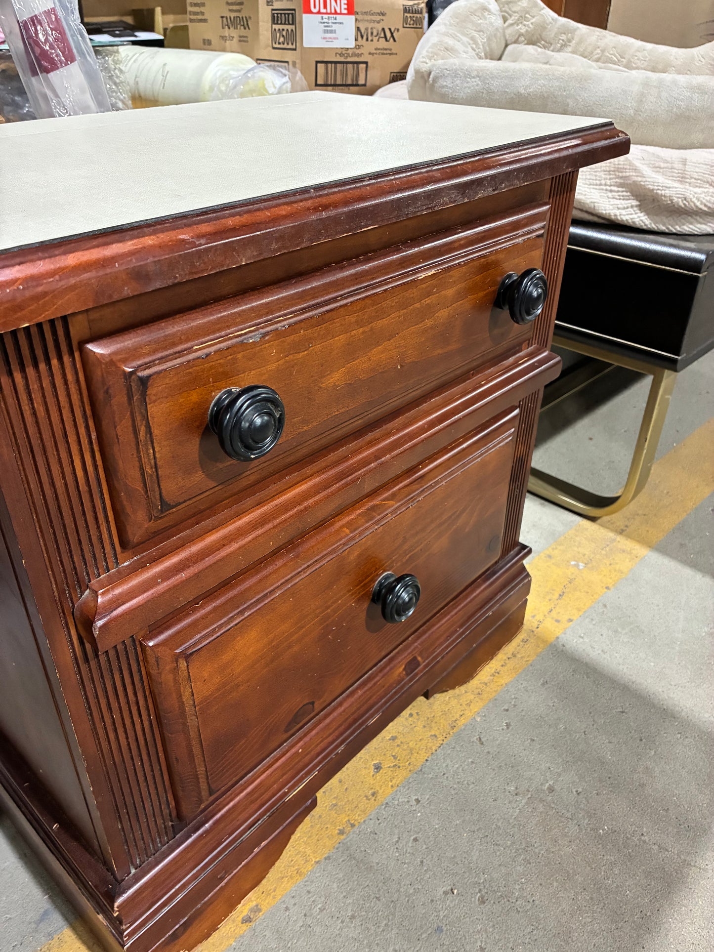 Cherry Wood 2-Drawer Nightstand with Laminate Top